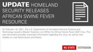 Update Homeland Security releases African Swine Fever resource