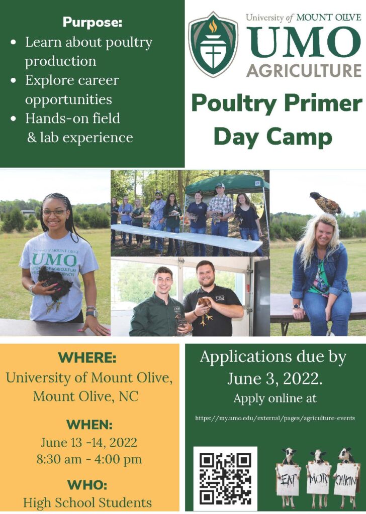 Flier for the UMO Agriculture Poultry Primer Day Camp, applications due by June 3, 2022.